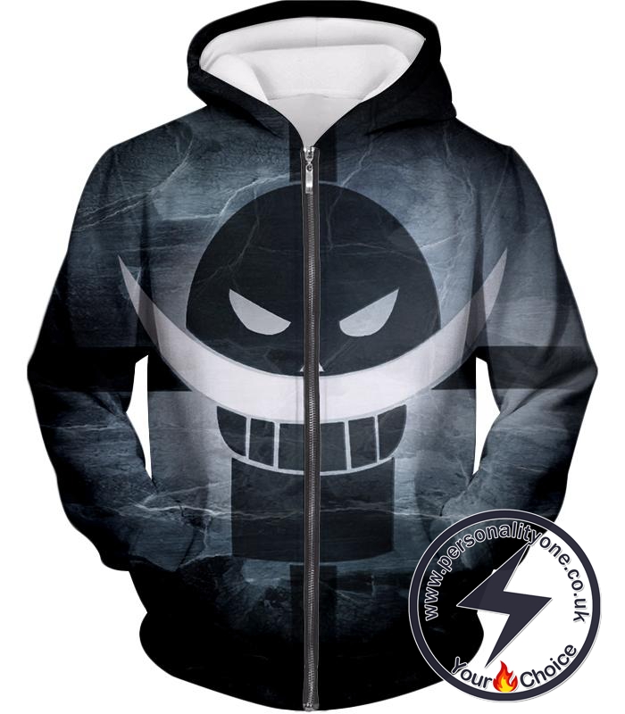 One Piece Awesome Blackbeard Pirates Flag Logo Cool Black and White Zip Up Hoodie